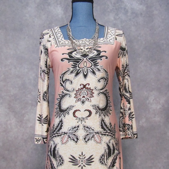 White Mark Pink Orange Black Square Neck Dress M - Picture 2 of 5